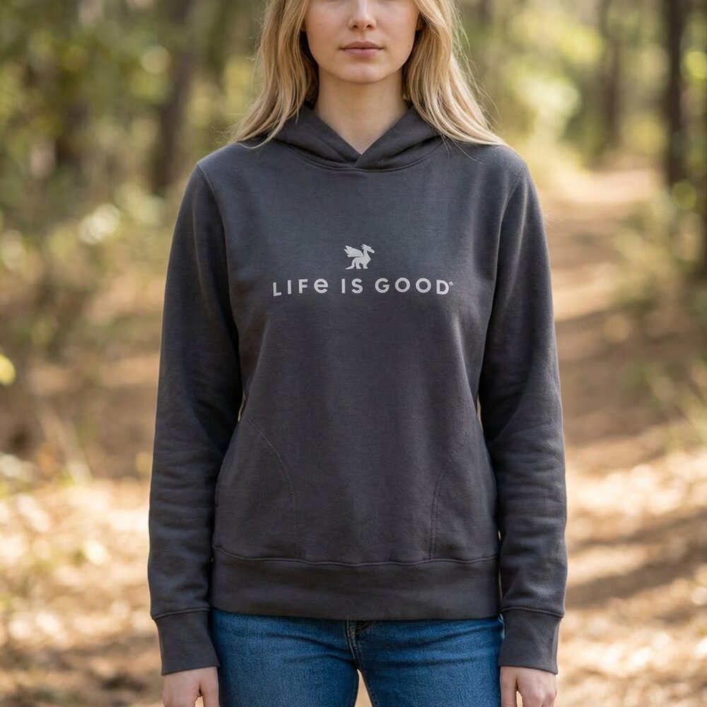 Women's Life is Good Fleece Crafty Wordmark Good Vibes Hoodie